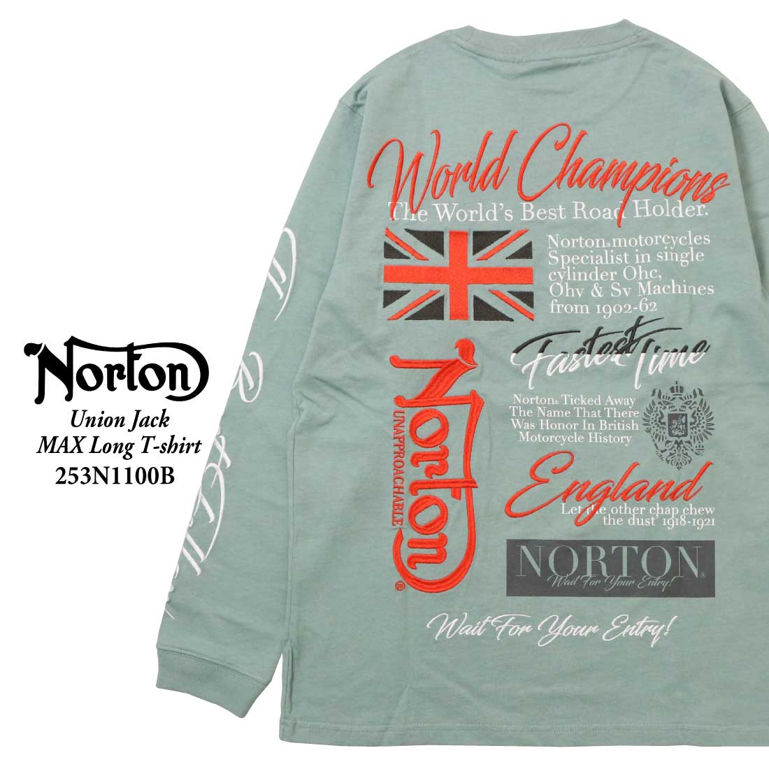 Norton ノートン 服 長袖 Tシャツ カットソー 253N1100B ユニオン ジャック 刺繍 ロングTシャツ クルーネック プリント ロゴ アメカジ バイカー メンズ ノートン（NORTON） 服 長袖 Tシャツ カットソー 253N1100B ユニオン