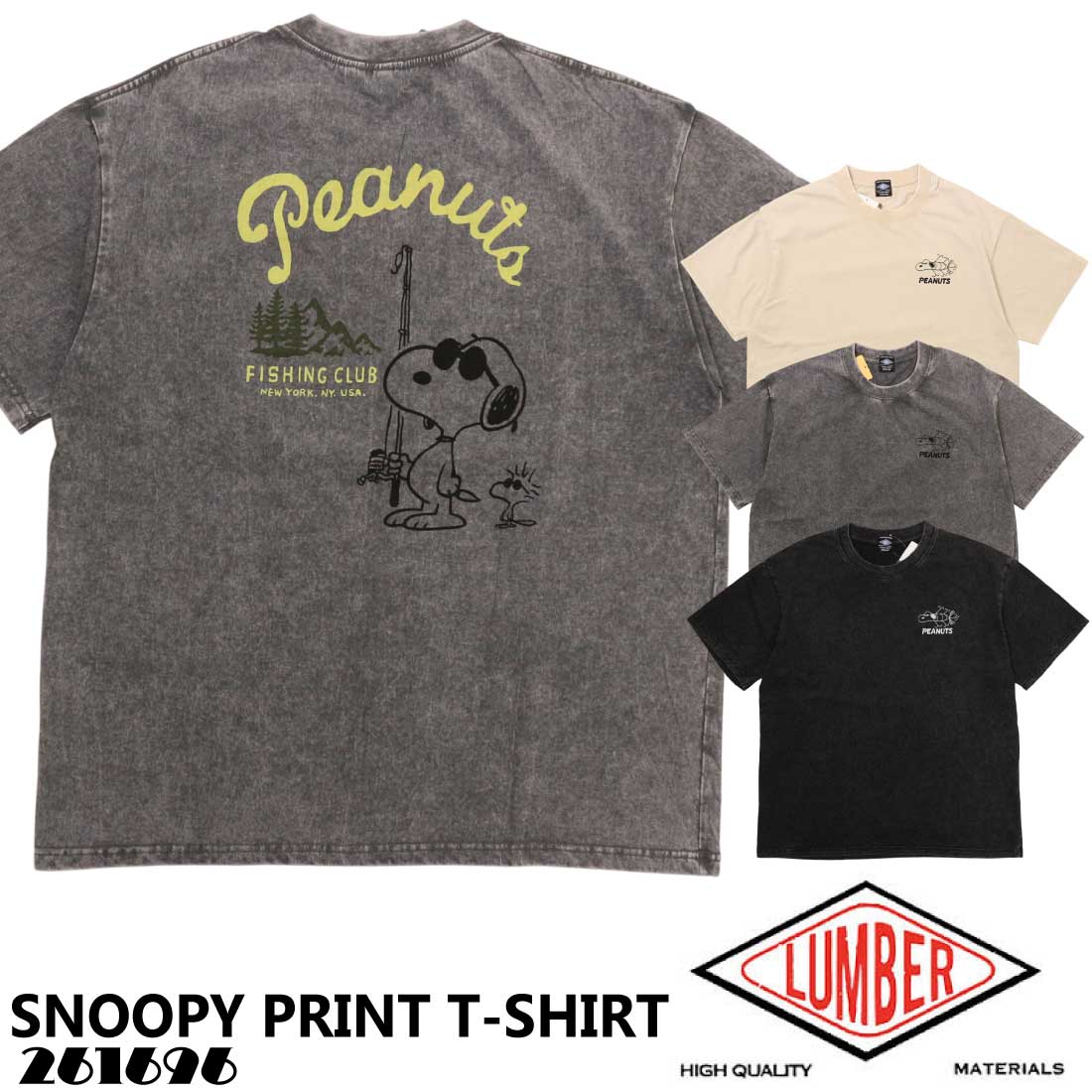 メール便発送 LUMBER ランバー 半袖 Tシャツ SNOOPY PRINT T-SHIRT