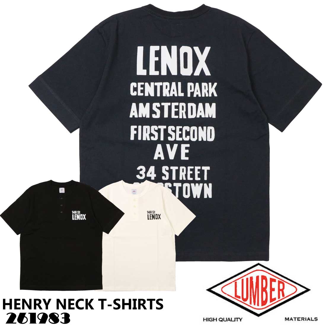 LUMBER ランバー 半袖 Tシャツ HENRY NECK T-SHIRTS ヘンリーネック