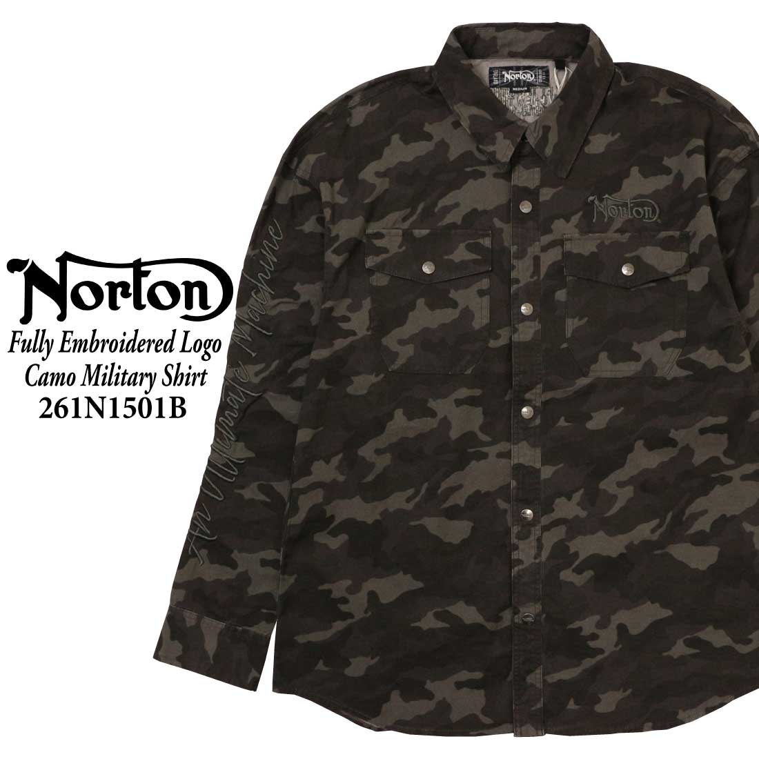 ノートン（NORTON） 服 長袖 シャツ 261n1501B ロゴ 総刺繍 カモ柄