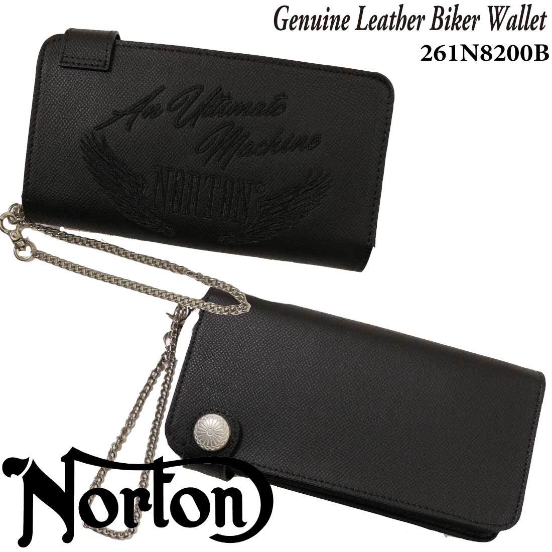 未使用Norton 牛革バイカーズロングウォレット ノートン（NORTON） 服 財布 本革 同色 刺繍 バイカーズ ウォレット