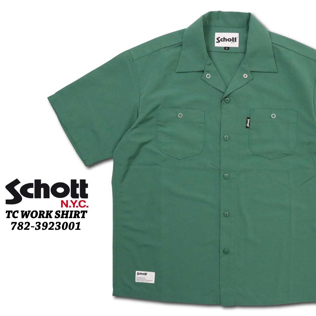 Schott 半袖 782-3923001 TC WORK SHIRT TC ワークシャツ 平織り ...