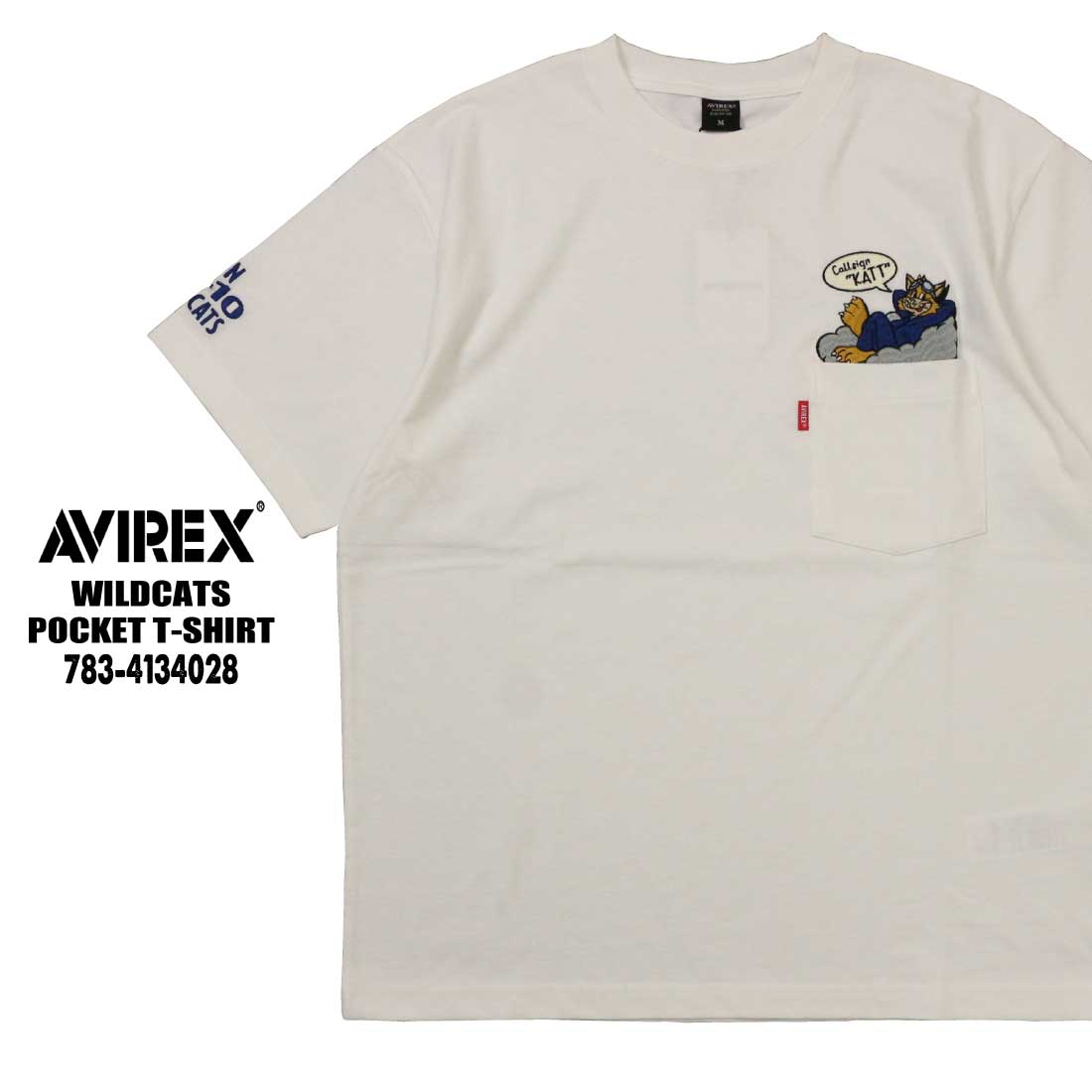 AVIREX アヴィレックス アビレックス 半袖 Tシャツ 783-4134028 ワイルドキャッツ ポケット Tシャツ クルーネック メンズ ミリタリー ロゴ｜jeansaiya-a｜02