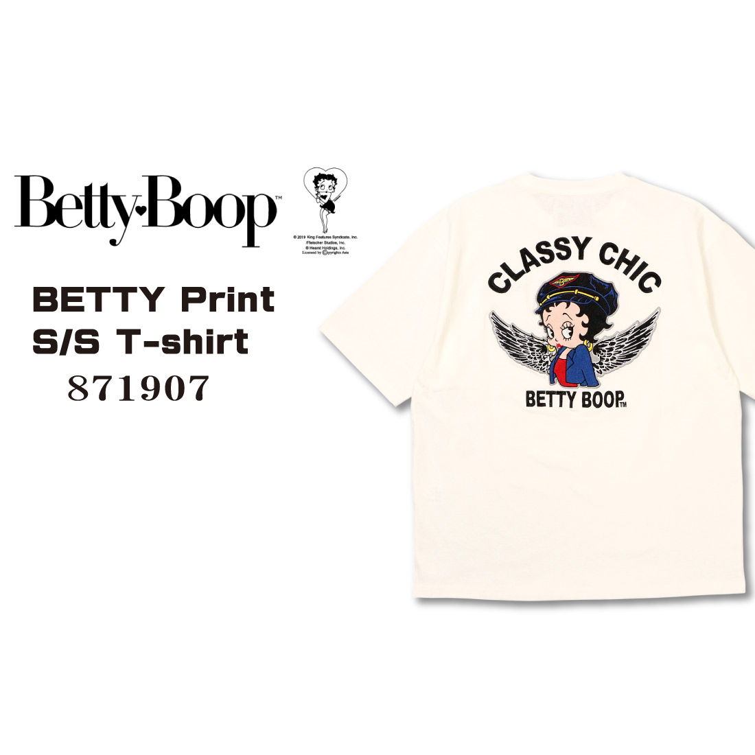 メール便発送 Betty Boop ベティブープ 半袖 Tシャツ 871907 刺繍 