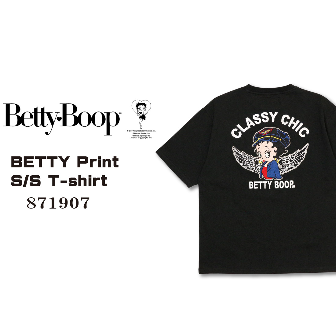 メール便発送 Betty Boop ベティブープ 半袖 Tシャツ 871907 刺繍