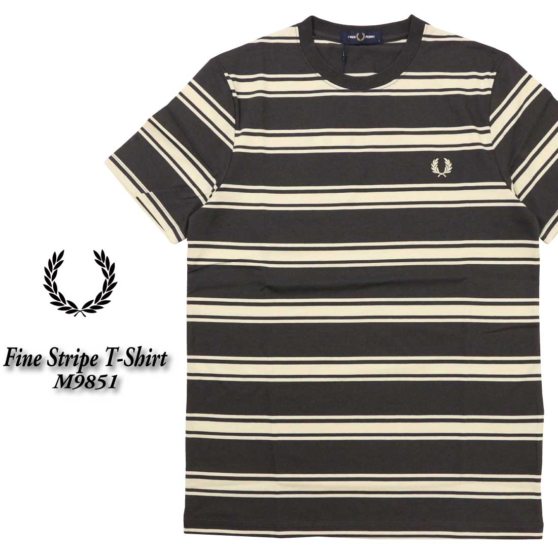 FRED PERRY Tシャツ M9851 FINE STRIPE T-SHIRT Fine Stripe T-Shirt - Anchor Grey | Men's T-Shirts