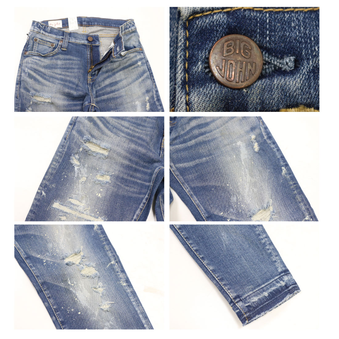 Big John リペア加工 MMM134J デニムパンツ w28 日本製 Big John BIG JOHN ビッグジョン M3 キャロットレグ テーパード