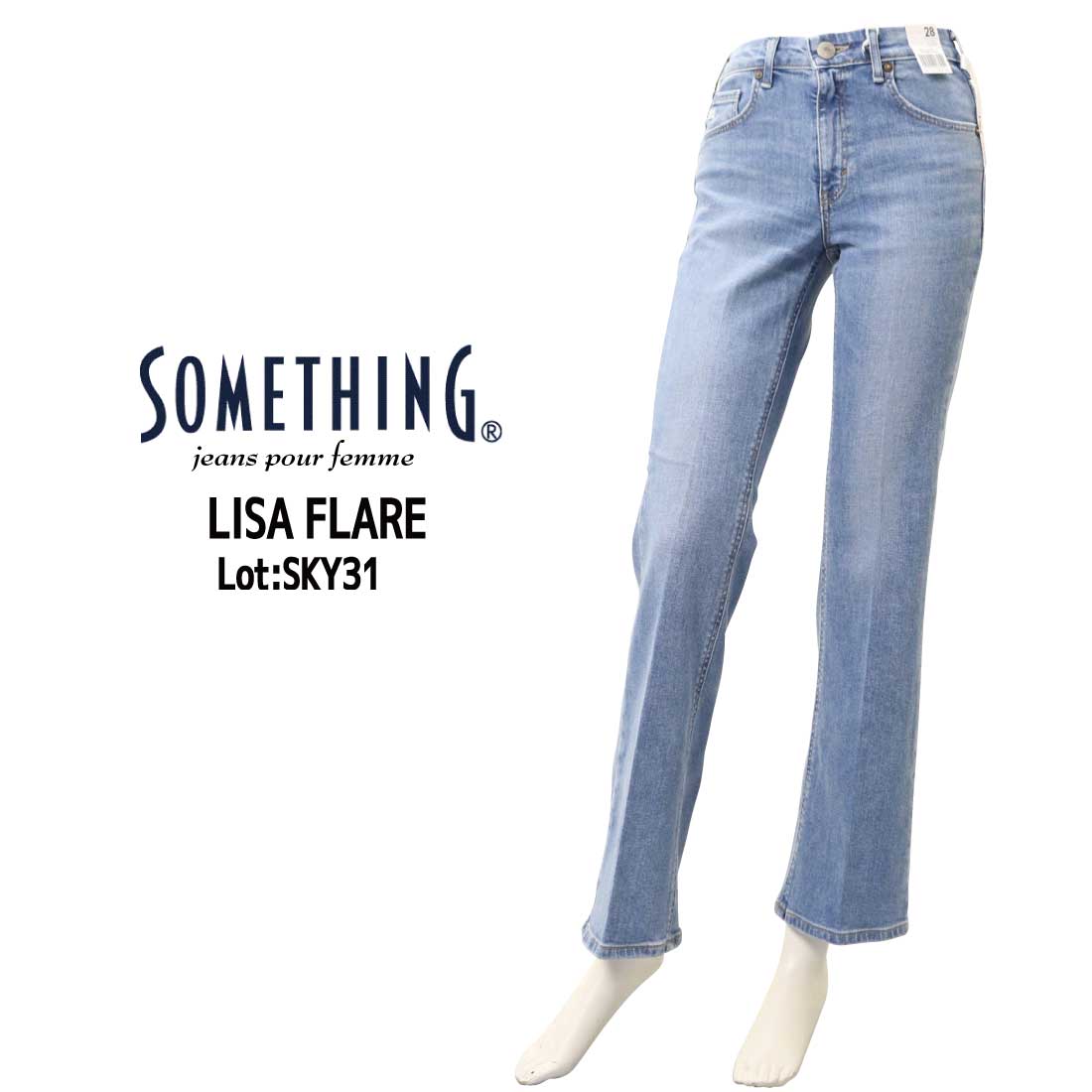 Something サムシング デニムパンツ LISA フレア SKY31 28 SOMETHING LISA フレア Wベルト デニムパンツ|SOMETHING|サムシング
