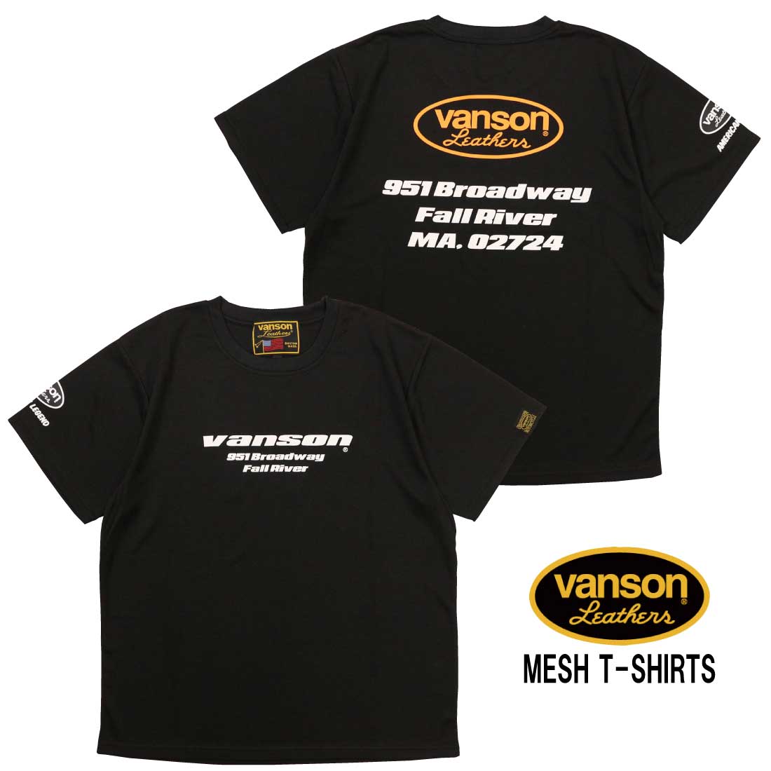 メール便発送 VANSON バンソン 半袖 Tシャツ ドライ メッシュ VS23801S 吸汗 速乾 MESH T-SHIRTS アメカジ バイカー ハーフラバー プリント メンズ｜jeansaiya-a｜02