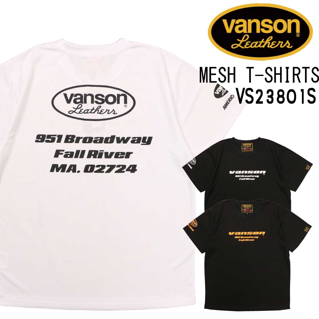 メール便発送 VANSON バンソン 半袖 Tシャツ ドライ メッシュ VS23801S