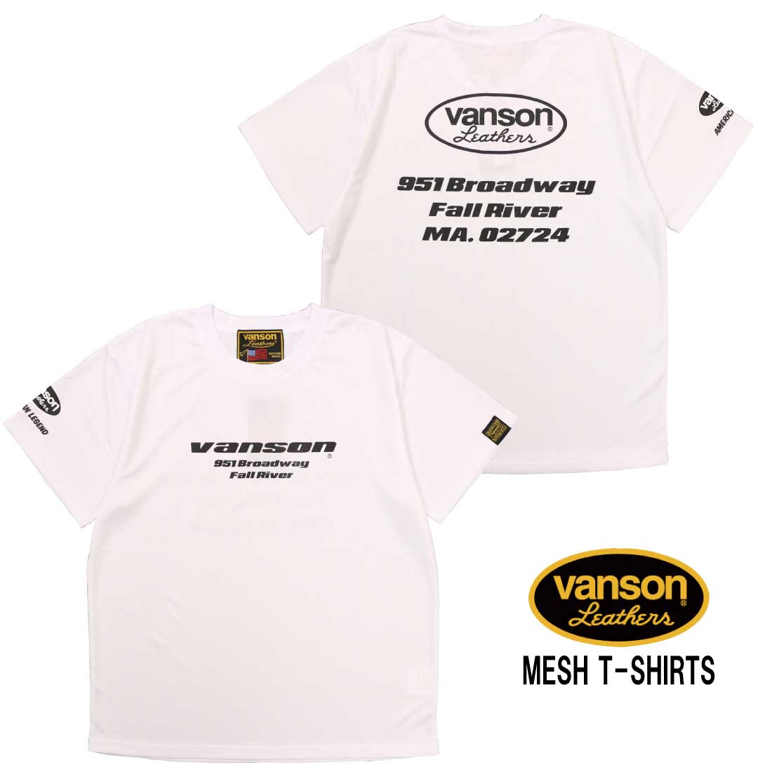 メール便発送 VANSON バンソン 半袖 Tシャツ ドライ メッシュ VS23801S 吸汗 速乾 MESH T-SHIRTS アメカジ バイカー  ハーフラバー プリント メンズ