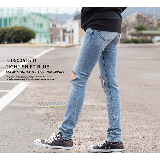 【CHEAP MONDAY チープマンデー】Tight Shift Blue タイトスキニークラッシュデニムパンツ　0500615-U