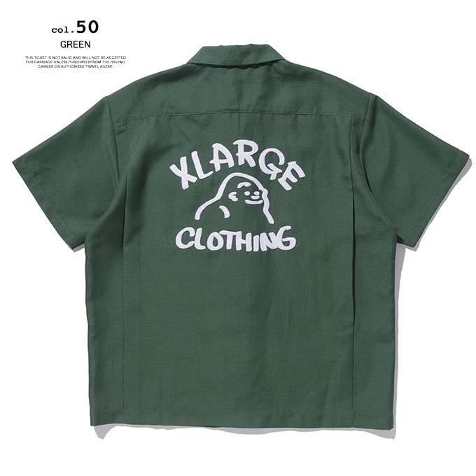 【極美品】 XLARGE 半袖シャツ グリーン 刺繍 XL 大きいサイズ 希少】エクストララージ XLARGE Tシャツ 半袖 刺繍 センターロゴ