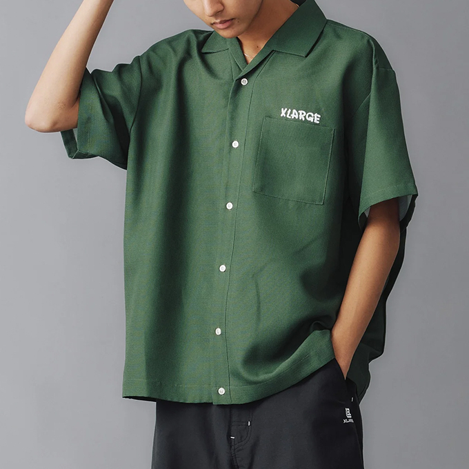 XLARGE バックロゴ 刺繍 ワークシャツ グリーン Lサイズ XLARGE（エクストラ ラージ） DRAWING OG S/S WORK SHIRT ドローイング