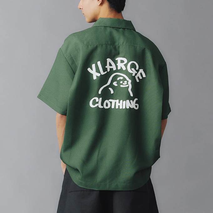 XLARGE バックロゴ 刺繍 ワークシャツ グリーン Lサイズ XLARGE（エクストラ ラージ） DRAWING OG S/S WORK SHIRT ドローイング