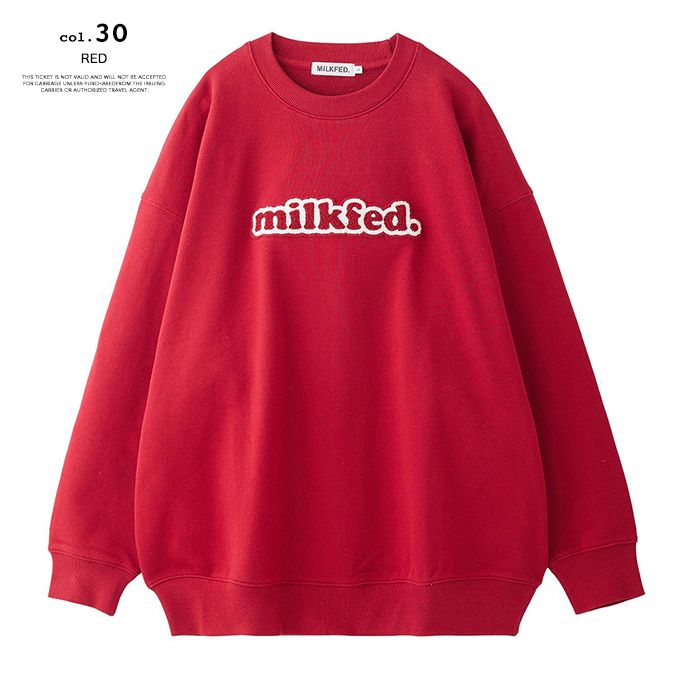 「 MILKFED. ミルクフェド 」 COOPER LOGO WIDE CREW SWEAT TOP クーパー ロゴ ワイド スウェット トップ 103253012004 / MILKFED.　ミルクフェド クルー スウェット 長袖 クーパーロゴ サガラワッペン カジュアル ストリート レディース ウィメンズ 2025AW MILKFED.（ミルクフェド） COOPER LOGO WIDE CREW SWEAT TOP クーパー