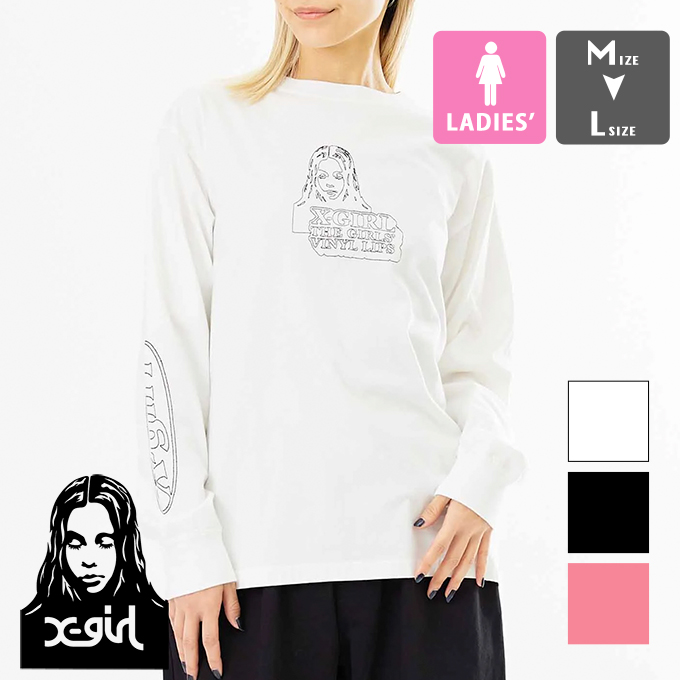 X-girl エックスガール 】 FACE & LOGO STITCH L/S TEE X-girl