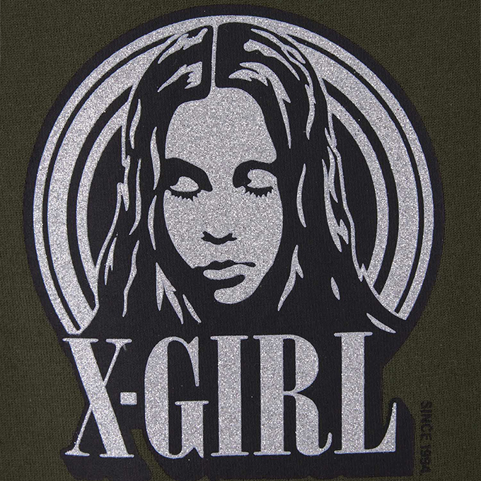 X-girl エックスガール GLITTER CIRCLE BACKGROUND FACE LOGO S/S BABY TEE グリッター フェイス ベビー Tシャツ 105233011010 / 23SUMMER ※｜jeansstation｜04