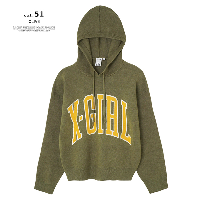 X-girl エックスガール COLLEGE LOGO KNIT HOODIE X-girl カレッジ ロゴ ニット フーディー  105234015005 / 2023AW