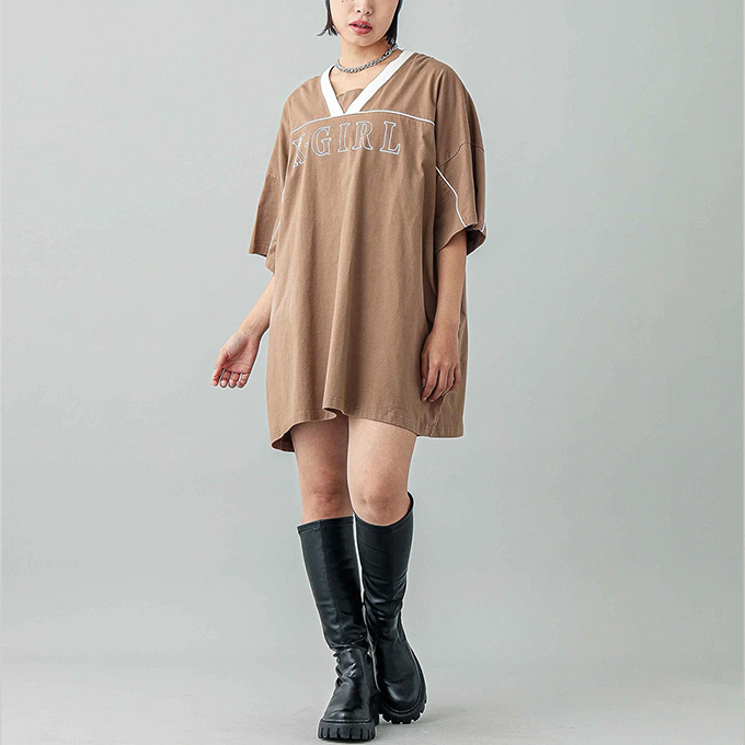 X-girl エックスガール V-NECK BIG TEE DRESS X-girl Vネック ビッグ Tドレス 105241041003 / 2024SUMMER X-girl エックスガール V-NECK BIG TEE DRESS Vネック ビッグ T