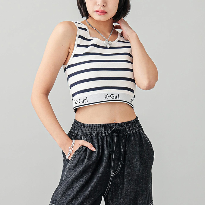 X-girl エックスガール LOGO AND STRIPE TANK TOP ロゴ アンド ストライプ タンクトップ 105242013024 / 2024SUMMER｜jeansstation｜02