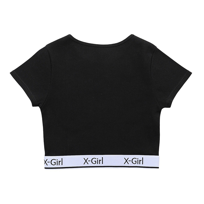 X-girl エックスガール LOGO AND STRIPE CROPPED S/S TOP ロゴ