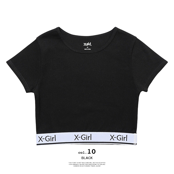 X-girl エックスガール LOGO AND STRIPE CROPPED S/S TOP ロゴ
