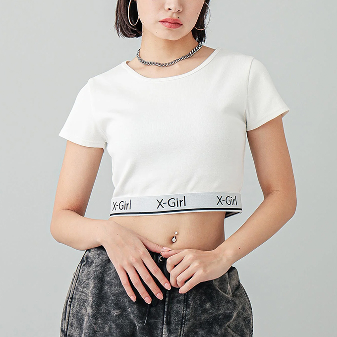 X-girl エックスガール LOGO AND STRIPE CROPPED S/S TOP ロゴ アンド ストライプ クロップド　ショートスリーブ トップ 105242013025 / 2024SUMMER｜jeansstation｜04