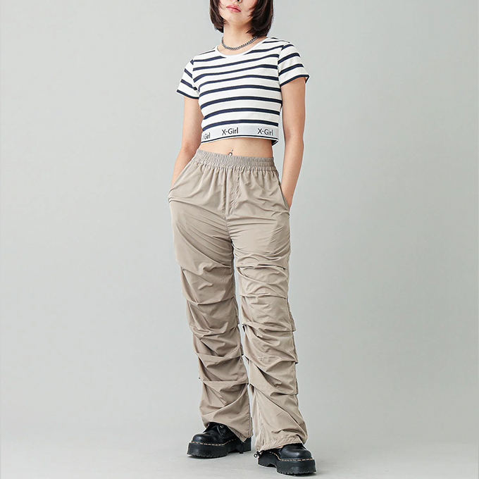 X-girl エックスガール LOGO AND STRIPE CROPPED S/S TOP ロゴ