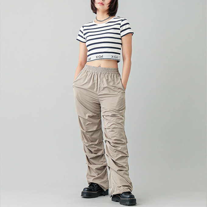 X-girl エックスガール LOGO AND STRIPE CROPPED S/S TOP ロゴ アンド ストライプ クロップド　ショートスリーブ トップ 105242013025 / 2024SUMMER｜jeansstation｜08