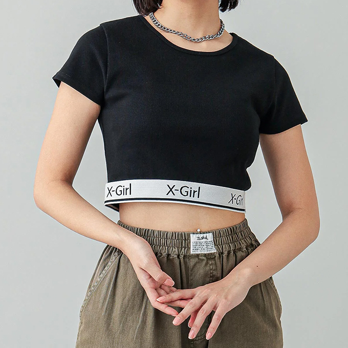 X-girl エックスガール LOGO AND STRIPE CROPPED S/S TOP ロゴ アンド ストライプ クロップド　ショートスリーブ トップ 105242013025 / 2024SUMMER｜jeansstation｜09