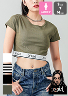 X-girl エックスガール LOGO AND STRIPE CROPPED S/S TOP ロゴ アンド ストライプ クロップド　ショートスリーブ トップ 105242013025