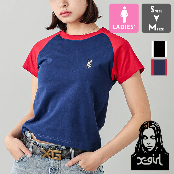 X-girl エックスガール EMBROIDERED BUNNY RAGLAN SLEEVE BABY TEE エンブロイダリー バニー ラグラン ベビーT 105243011001 / 2024AW