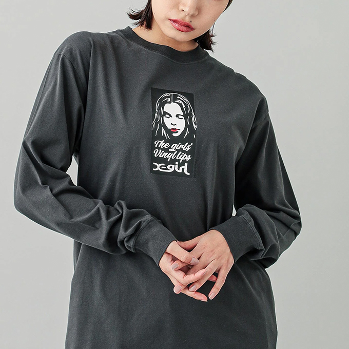 X-girl（エックスガール） VINYL LIP FACE L/S TEE ビニール リップ