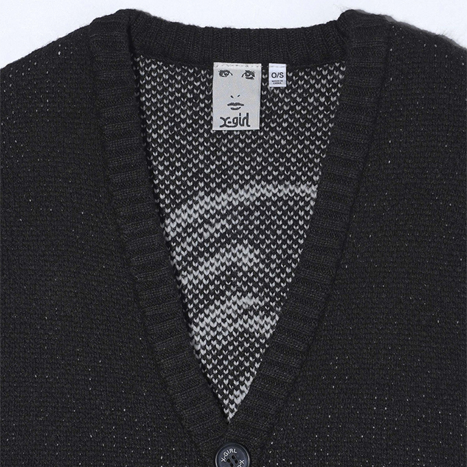 X-girl（エックスガール） FACE KNIT CARDIGAN フェイス ロゴ ニット