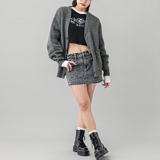 X-girl（エックスガール） FACE KNIT CARDIGAN フェイス ロゴ ニット