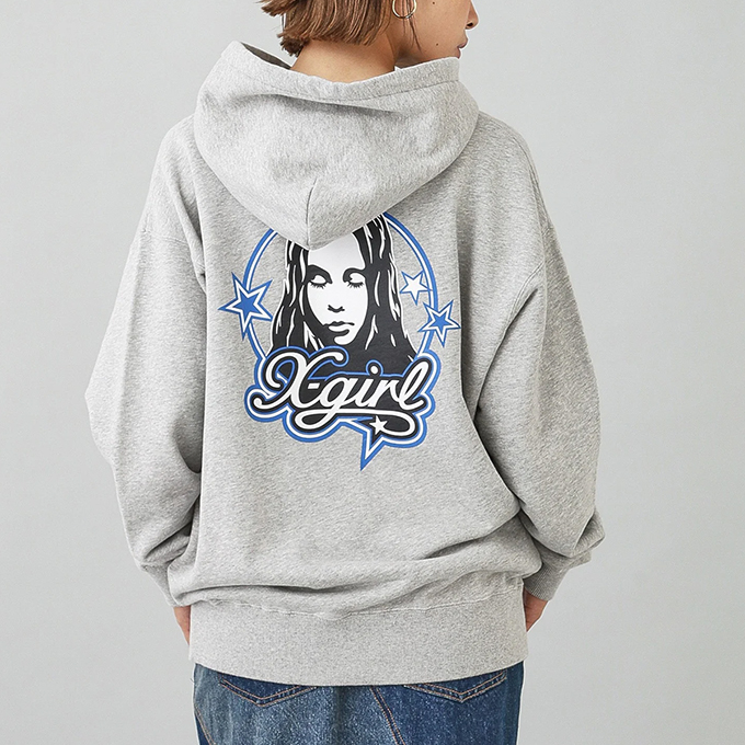 X-girl エックスガール FACE AND STARS SWEAT HOODIE フェイス