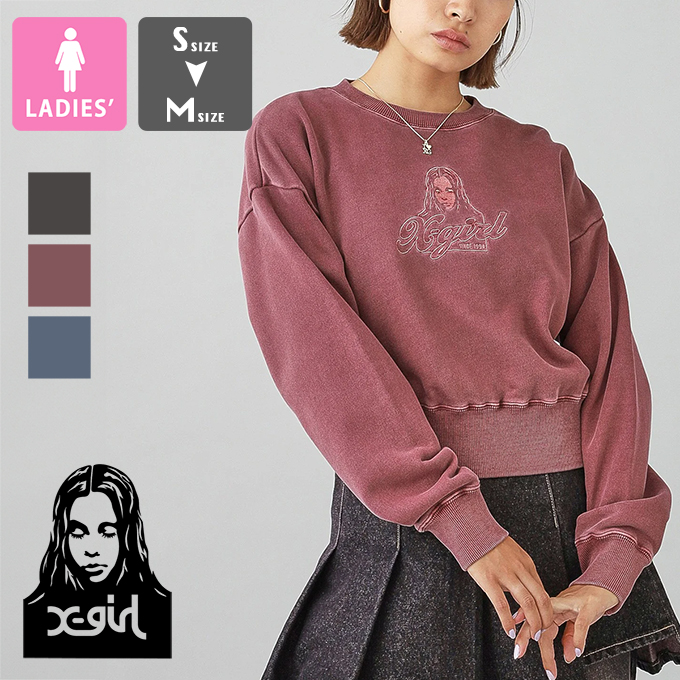 X-girl エックスガール FACE PIGMENT DYED COMPACT SWEAT TOP フェイス ピグメントダイ コンパクト スウェット トップ 105244012027 / 2024AW
