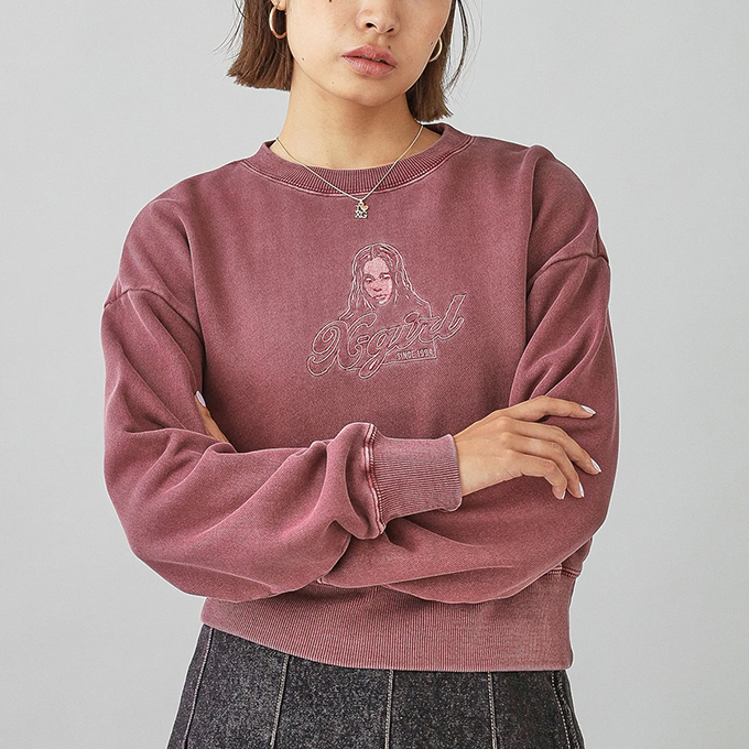 X-girl（エックスガール） FACE PIGMENT DYED COMPACT SWEAT TOP