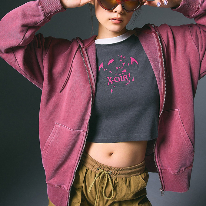 X-girl（エックスガール） FACE PIGMENT DYED ZIP UP SWEAT HOODIE
