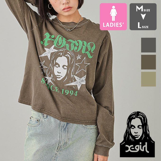 X-girl エックスガール STAR AND FACE LOGO FADED L/S TEE スターアンドフェイス ロゴ フェイデッド  長袖Tシャツ 105251011007 / 2025SPRING
