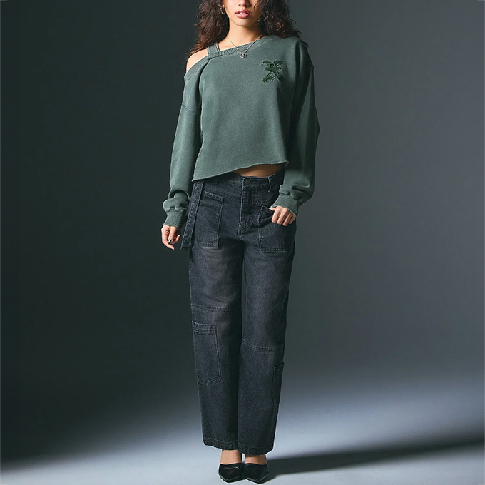 X-girl（エックスガール） FADED X PATCH LAYERED SHOULDER SWEAT TO