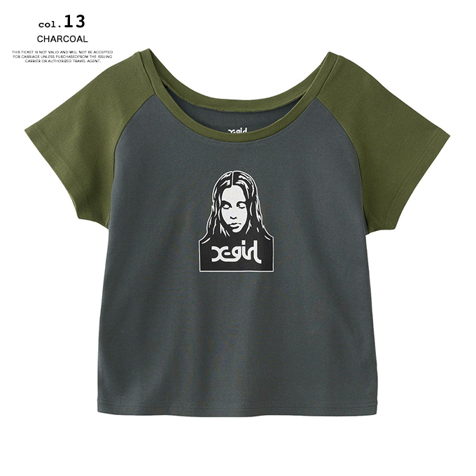 X-girl エックスガール FACE RAGLAN S/S BABY TEE フェイス