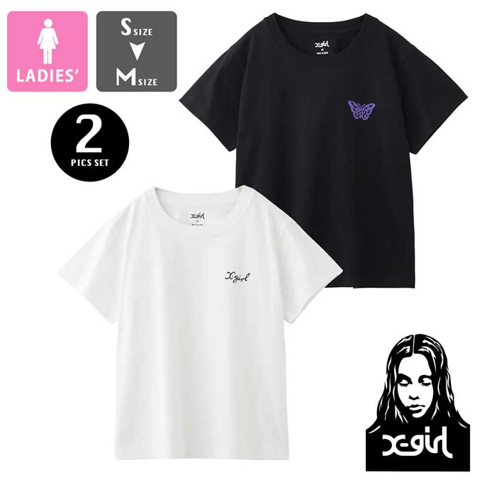 X-girl（エックスガール） LOGO AND BUTTERFLY 2P S/S BABY TEE ロゴ