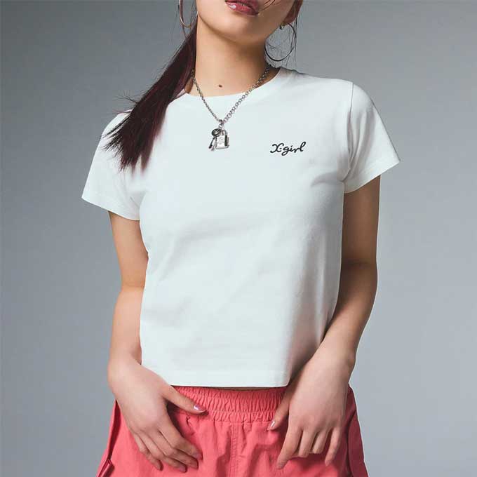 X-girl（エックスガール） LOGO AND BUTTERFLY 2P S/S BABY TEE ロゴ