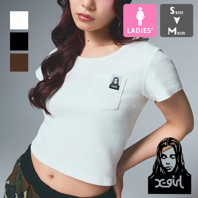 X-girl エックスガール FACE LABEL POCKET BABY TEE フェイス レーベル ポケット ベビー Tシャツ 105252013003 / 2025SUMMER