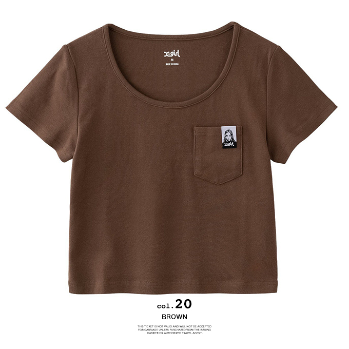 X-girl エックスガール FACE LABEL POCKET BABY TEE フェイス レーベル ポケット ベビー Tシャツ 105252013003 / 2025SUMMER X-girl エックスガール FACE LABEL POCKET BABY TEE フェイス
