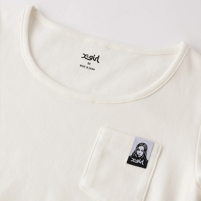 X-girl エックスガール FACE LABEL POCKET BABY TEE フェイス