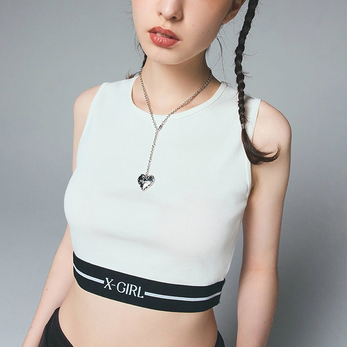 X-girl エックスガール LOGO AND STRIPE TANK TOP ロゴ アンド ストライプ タンクトップ 105252013024 / 2025SUMMER X-girl エックスガール LOGO AND STRIPE TANK TOP ロゴ アンド