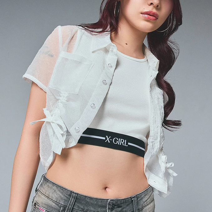 X-girl エックスガール LOGO AND STRIPE TANK TOP ロゴ アンド ストライプ タンクトップ 105252013024 / 2025SUMMER X-girl エックスガール LOGO AND STRIPE TANK TOP ロゴ アンド